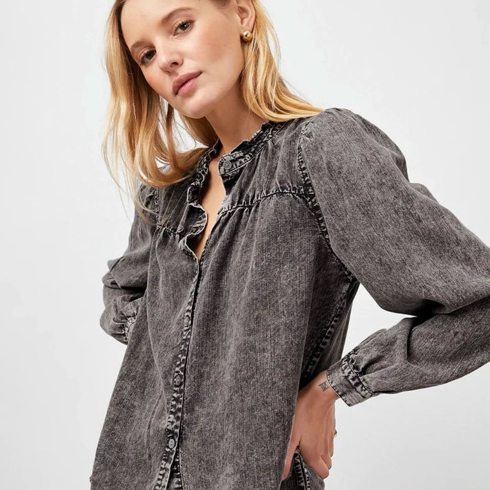 Stylish Black Denim Button-Up Shirt
